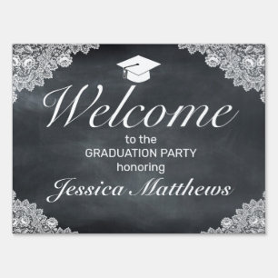 Blackboard Lace Graduation Welcome Outdoor Sign
