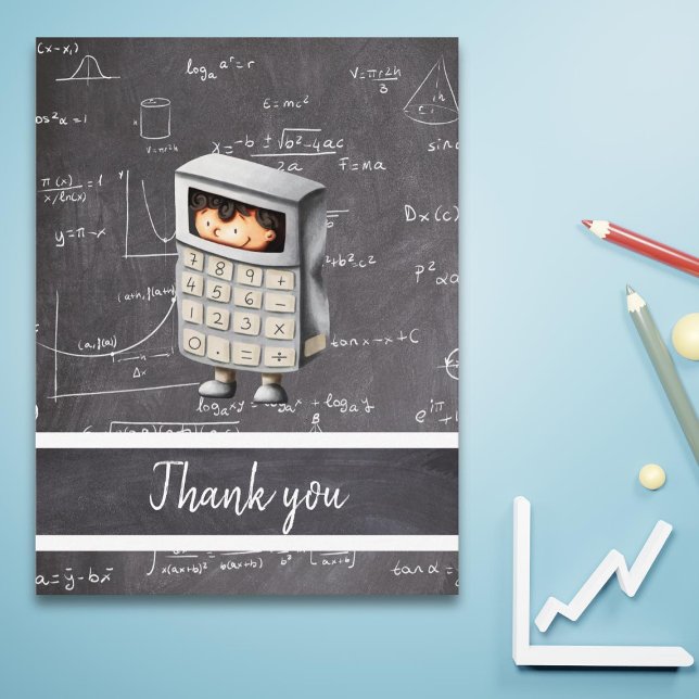 Blackboard mathematics calculator boy thank you holiday postcard (Creator Uploaded)