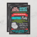 Blackboard Naughty or Nice Christmas Party Invites<br><div class="desc">Super fun Naughty or Nice Christmas party done in a chalkboard style. Modern typography,  banners and a vintage santa claus against a blackboard background.  The back is a great as the front with old Retro Santa Claus clip art and party information.</div>