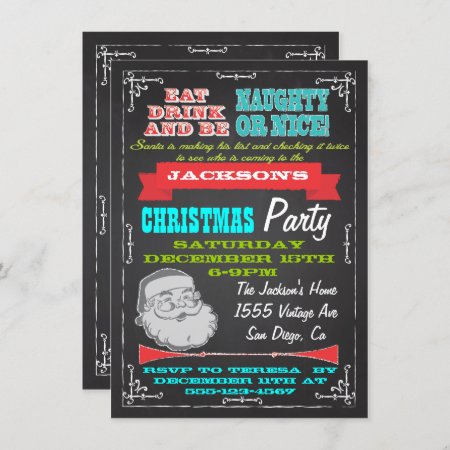 Blackboard Naughty Or Nice Christmas Party Invites