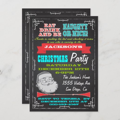Blackboard Naughty or Nice Christmas Party Invites