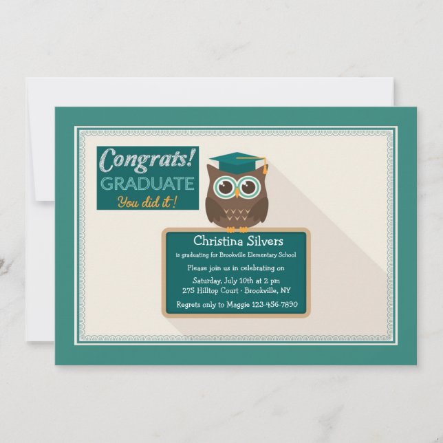 Blackboard Owl Graduation Invitation (Front)