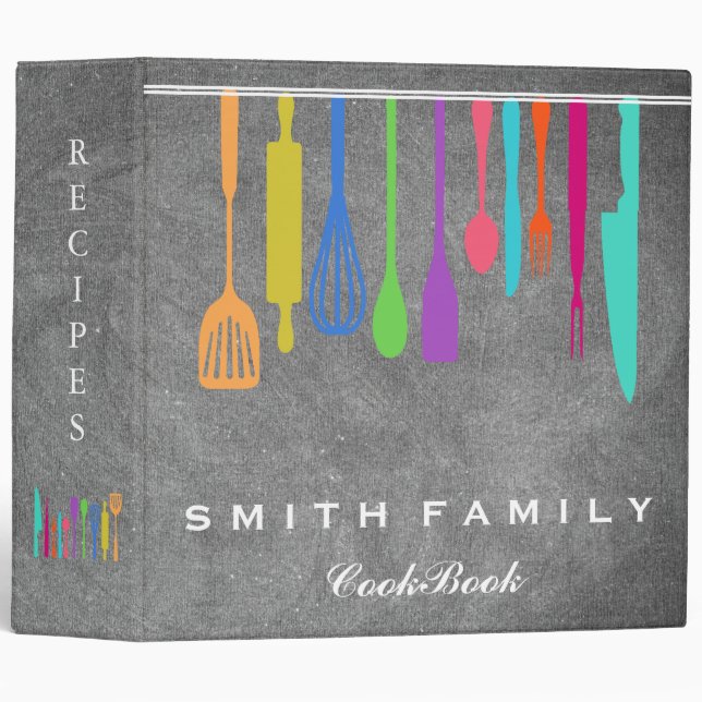 Blackboard Personalized Family Recipe Cookbook 3 Ring Binder (Front/Spine)