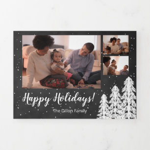 Blackboard Snowy Pine Tree Forest Holiday 6-Photo Tri-Fold Holiday Card