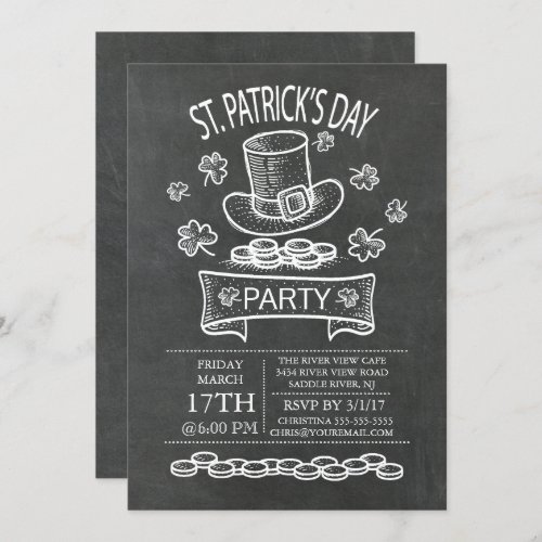 Blackboard St Patricks Day Party Invitation