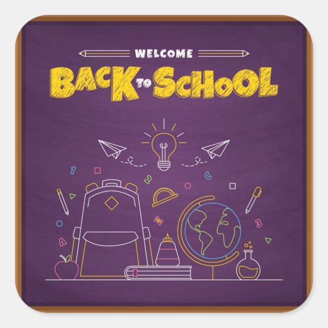 Blackboard Style Welcome Back to School Square Sticker (Front)
