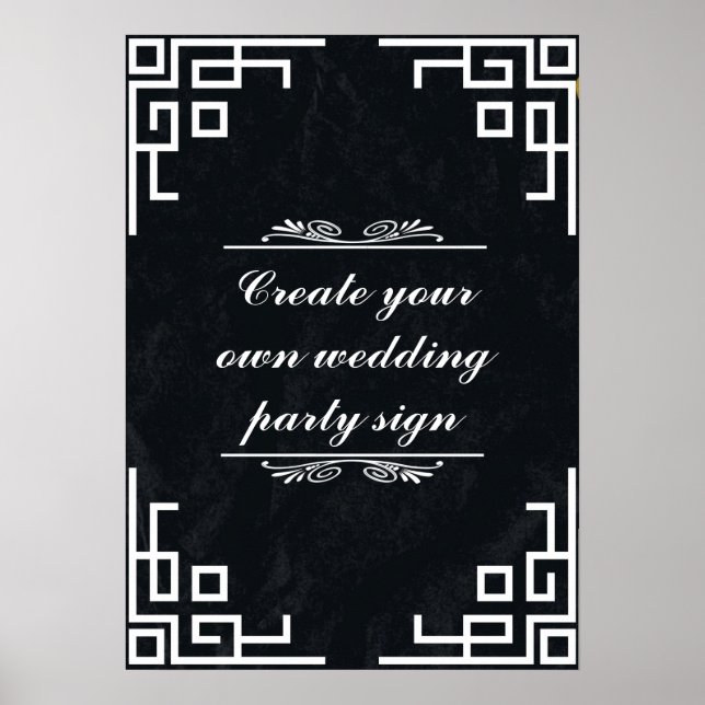 Blackboard Swirl White Border Wedding Party Sign (Front)
