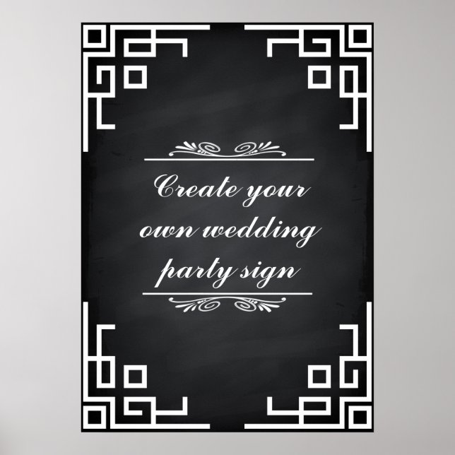 Blackboard Swirl White Border Wedding Party Sign (Front)