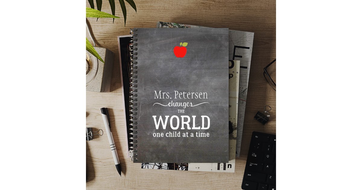 Blackboard teacher name red apple quote planner | Zazzle