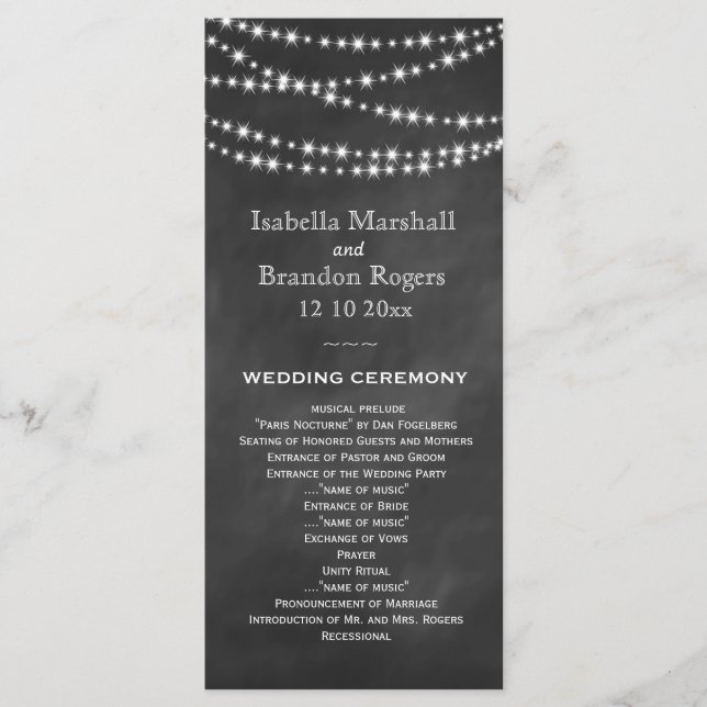 Blackboard Twinkle Lights Wedding Program (Front)