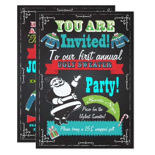 Blackboard Ugly Sweater Christmas Party Invites