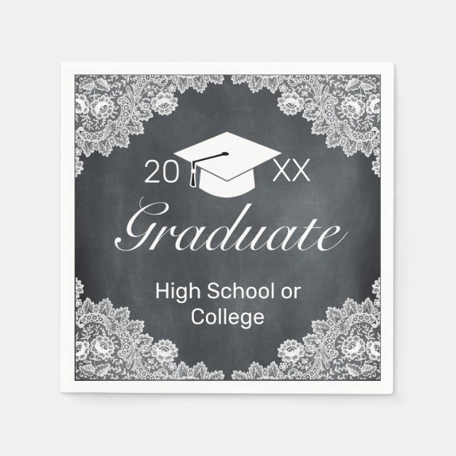 Blackboard & White Lace Cap Hat Party Graduation N Napkins (Front)