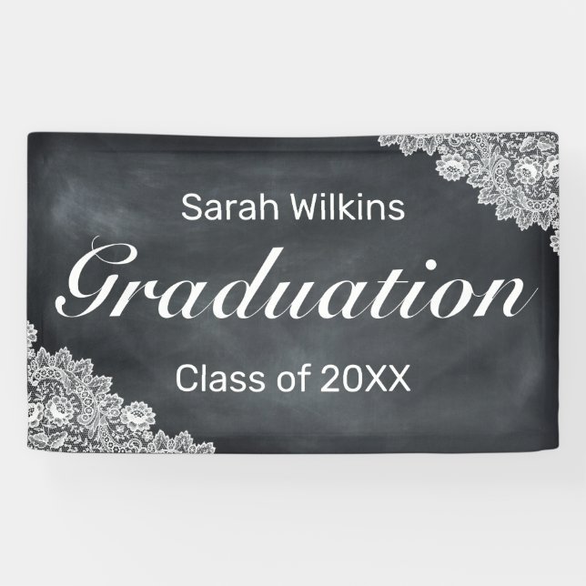 Blackboard & White Lace Graduation Banner (Horizontal)