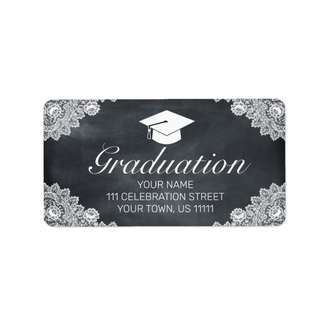 Blackboard & White Lace Graduation Invitation Label (Front)