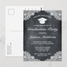 Blackboard & White Lace Graduation Invitation