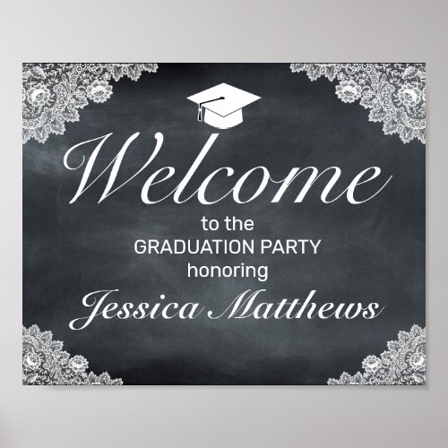 Blackboard  White Lace Graduation Welcome Party  Poster