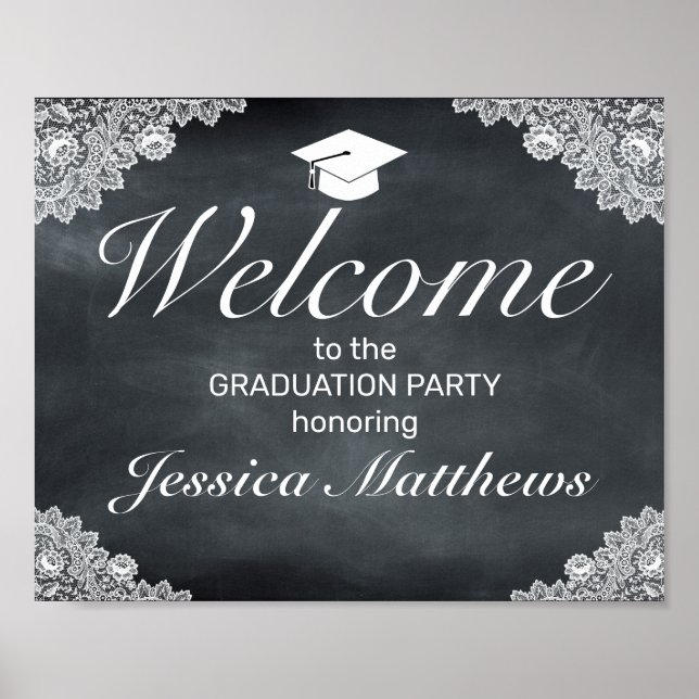 Blackboard & White Lace Graduation Welcome Party  Poster (Front)