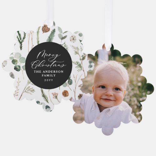 blackChristmas minimal botanical photo Ornament Card