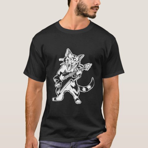 Blackcraft Cute Guitar Cat Metal Goth And Cat Love T_Shirt
