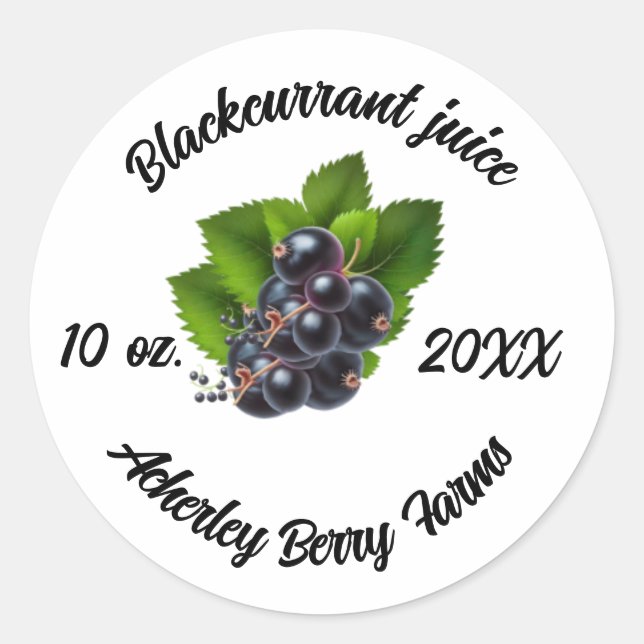 Blackcurrant juice stickers for jars (Front)