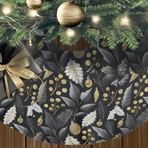 Blacke Gold Christmas Pattern18 ID1009 Brushed Polyester Tree Skirt