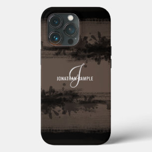 Blackest Ink Black Watercolor Monogram Brown iPhone 13 Pro Case