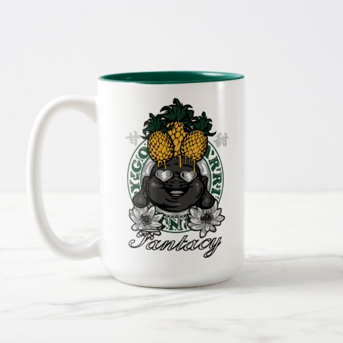 Blackface man with melted pineapples on head Two_Tone coffee mug