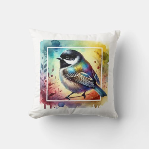 Blackfaced Grassquit 060724AREF122 _ Watercolor Throw Pillow