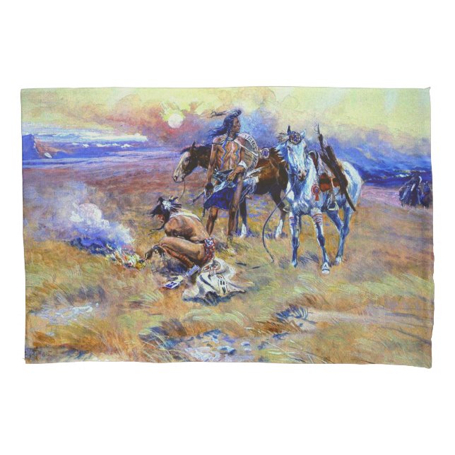 Blackfeet Burning Crow Buffalo Range Charles M Rus Pillow Case (Front)