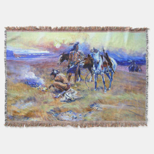 Blackfeet Burning Crow Buffalo Range Charles M Rus Throw Blanket