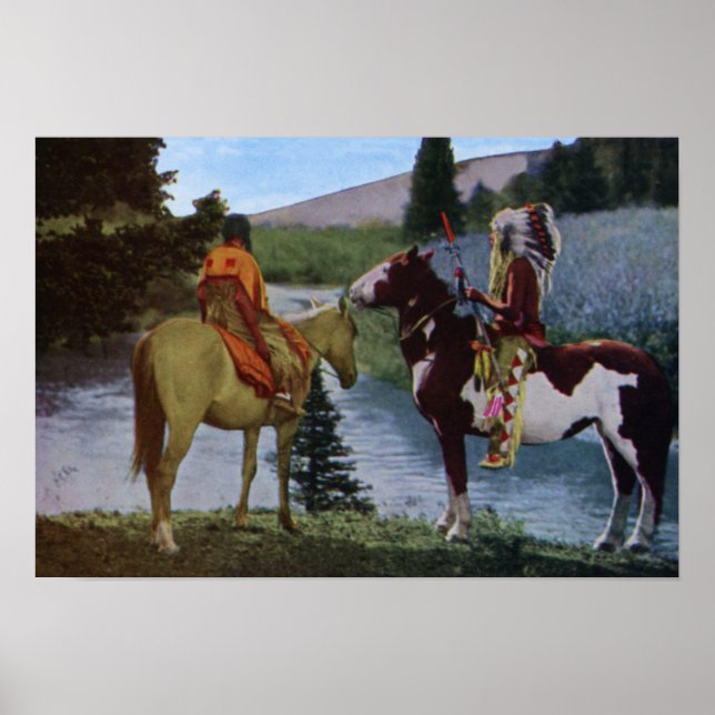 Blackfeet Native Americans on Horseback Poster (Front)