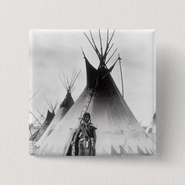 Blackfoot Brave, near Calgary, Alberta, 1889 Pinback Button (Front)