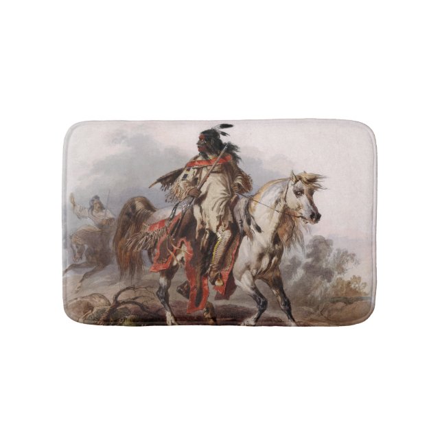 Blackfoot Indian On Arabian Horse being chased Bathroom Mat (Front)