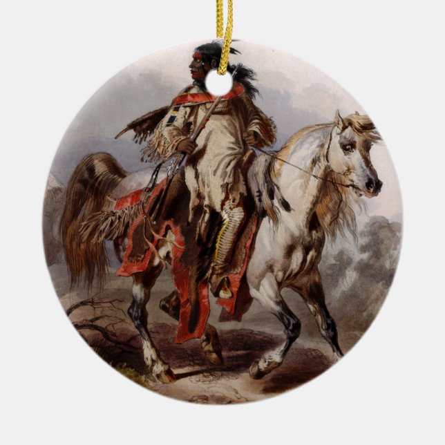 Blackfoot Indian On Arabian Horse being chased Ceramic Ornament (Front)