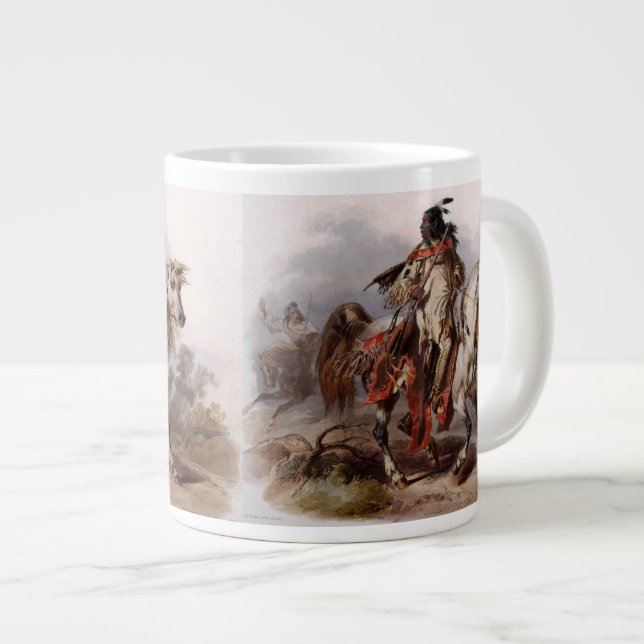 Blackfoot Indian On Arabian Horse being chased Giant Coffee Mug (Front Right)