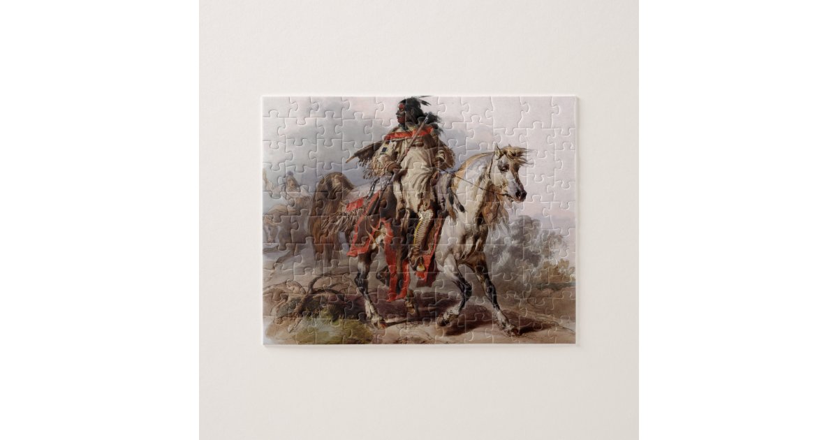 Blackfoot Indian On Arabian Horse being chased Jigsaw Puzzle | Zazzle