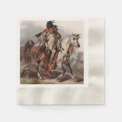 Blackfoot Indian On Arabian Horse being chased Paper Napkins