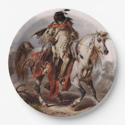 Blackfoot Indian On Arabian Horse being chased Paper Plates