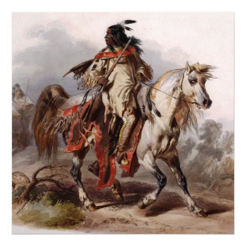 Blackfoot Indian On Arabian Horse being chased Photo Print