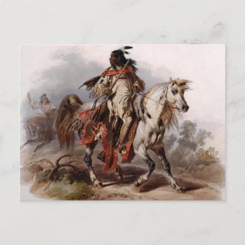 Blackfoot Indian On Arabian Horse being chased Postcard