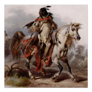 Blackfoot Indian On Arabian Horse being chased Poster