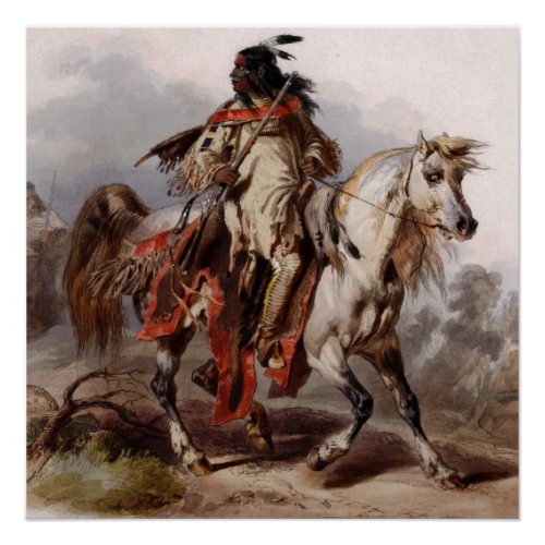 Blackfoot Indian On Arabian Horse being chased Poster