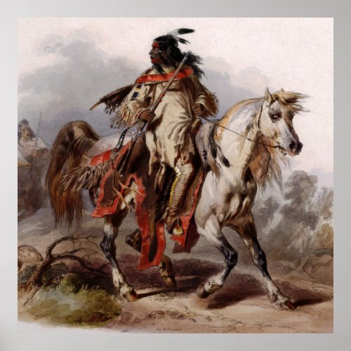 Blackfoot Indian On Arabian Horse being chased Poster