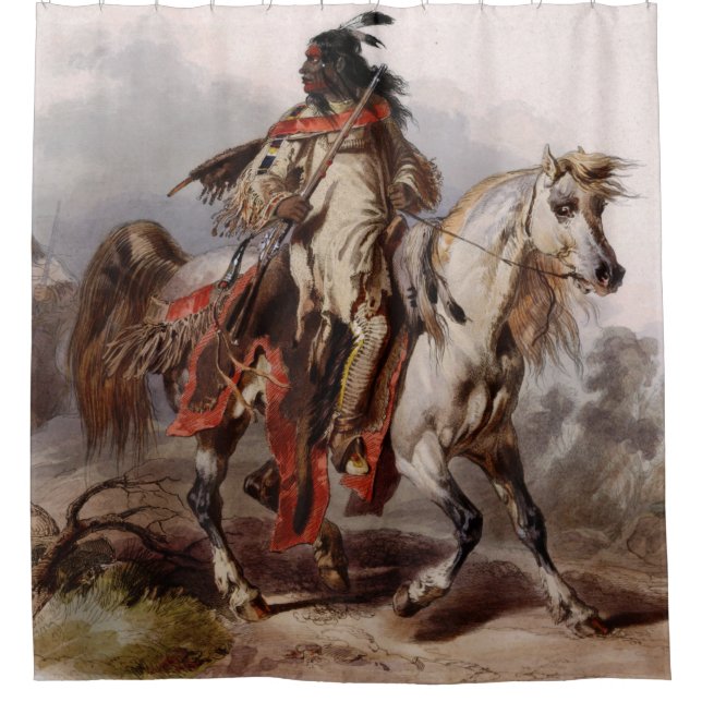 Blackfoot Indian On Arabian Horse being chased Shower Curtain (Front)