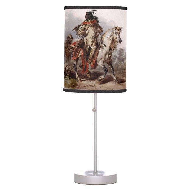 Blackfoot Indian On Arabian Horse being chased Table Lamp (Front)