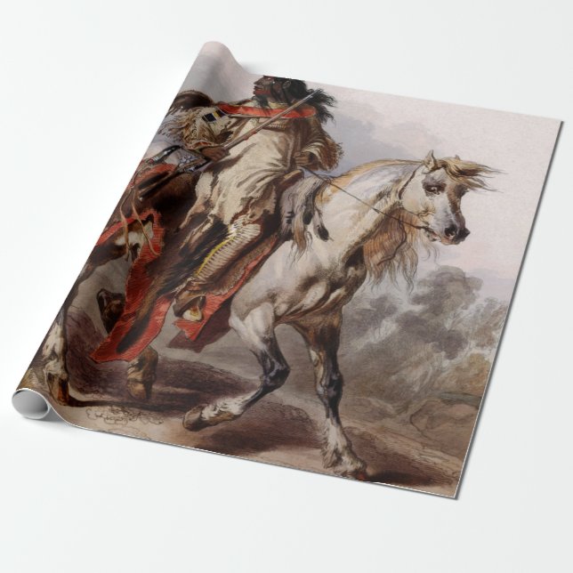 Blackfoot Indian On Arabian Horse being chased Wrapping Paper (Unrolled)