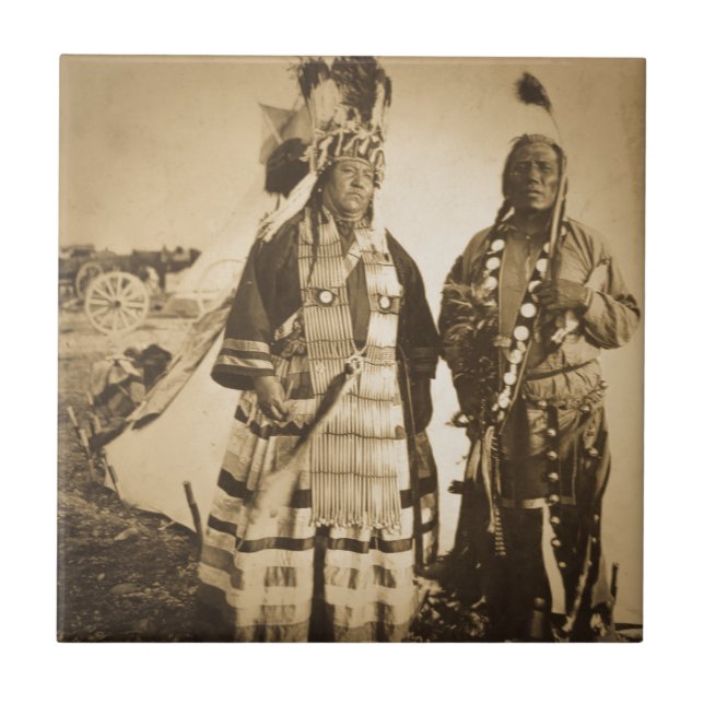 Blackfoot Indians Chief and Warrior Vintage Tile (Front)