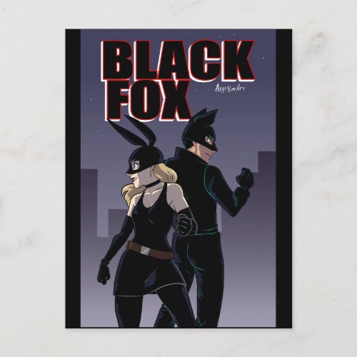 BlackFox  BlackWolf back to back Postcard