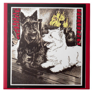 Blackie and Whitie by the fire Ceramic Tile