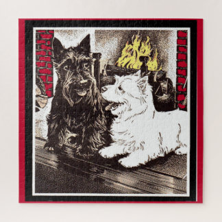 Blackie and Whitie by the fire Jigsaw Puzzle